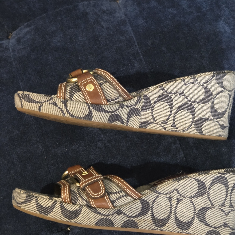 COACH Brown Signature Canvas Slide Sandals - Picture 5 of 7